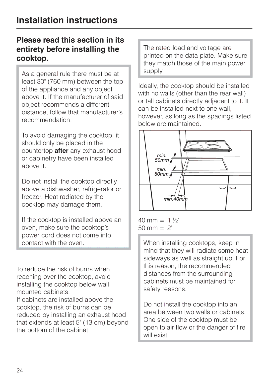 Miele KM 443 operating instructions Installation instructions 