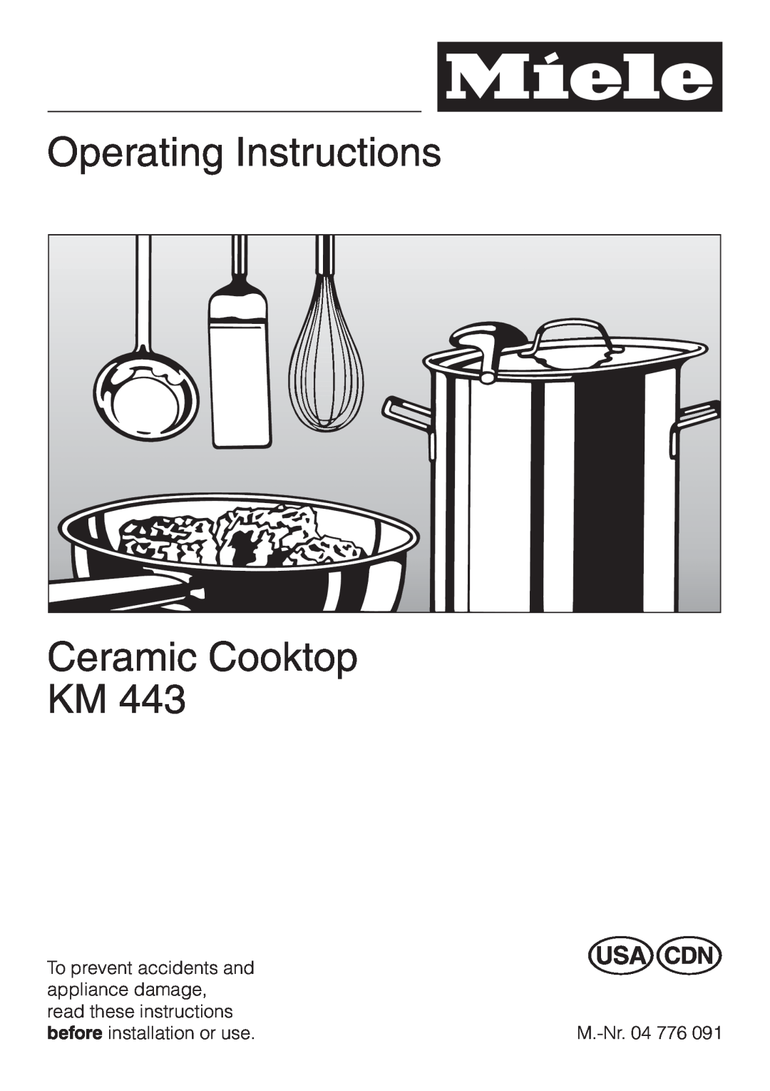 Miele KM 443 operating instructions Operating Instructions Ceramic Cooktop KM 