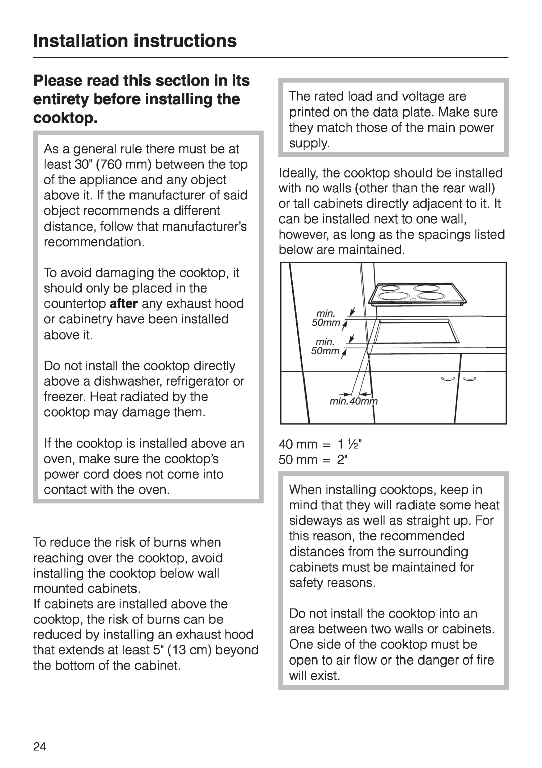 Miele KM 443 operating instructions Installation instructions 