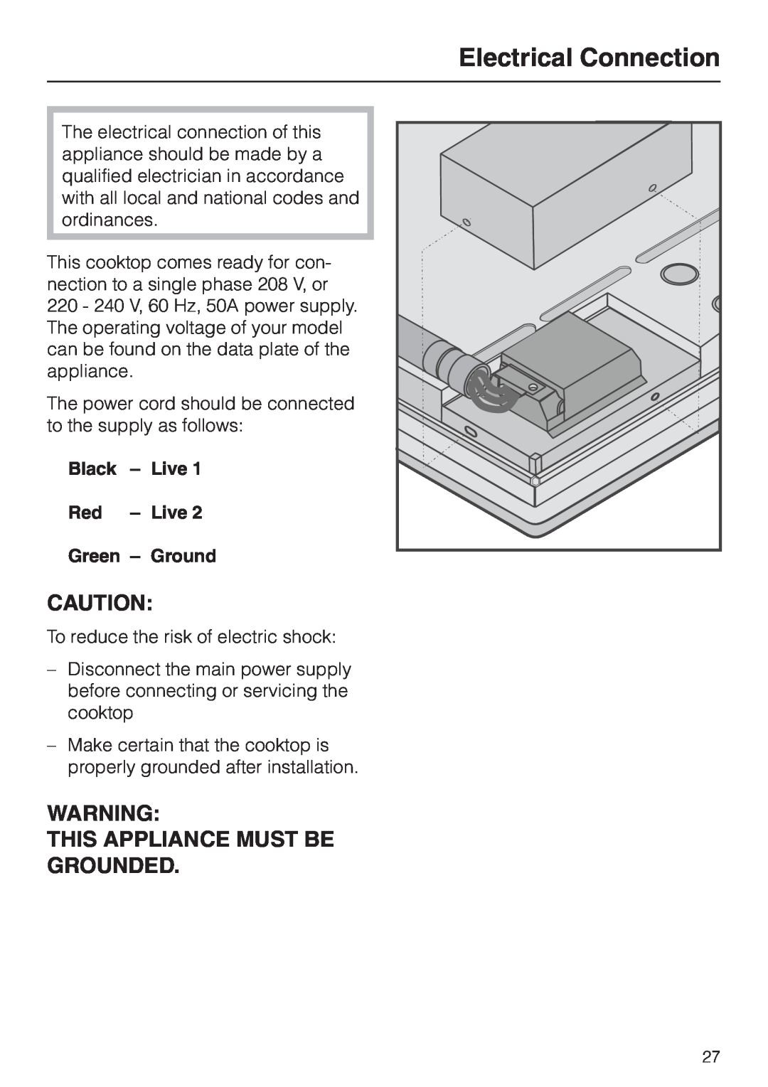 Miele KM 443 operating instructions Electrical Connection, This Appliance Must Be Grounded 