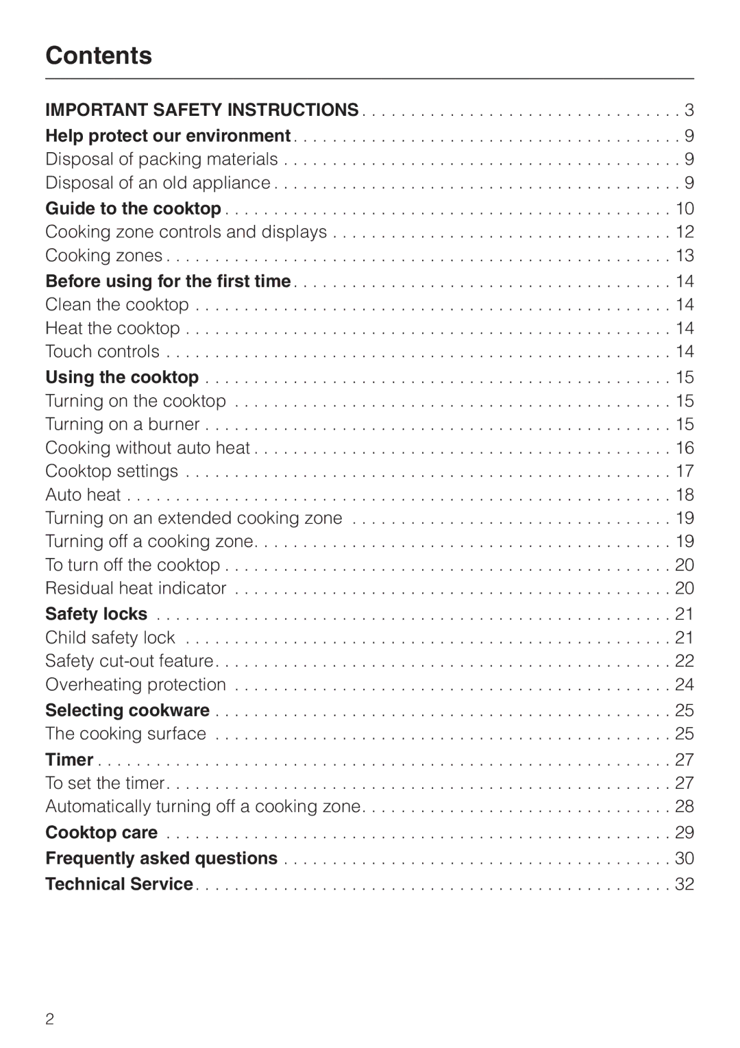 Miele KM 451 manual Contents 