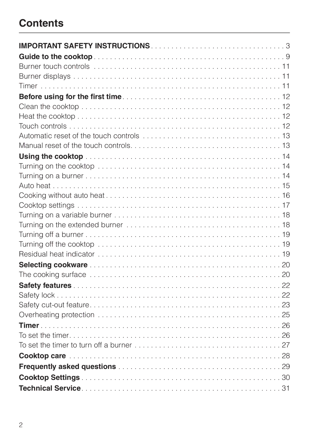 Miele KM 452 manual Contents 