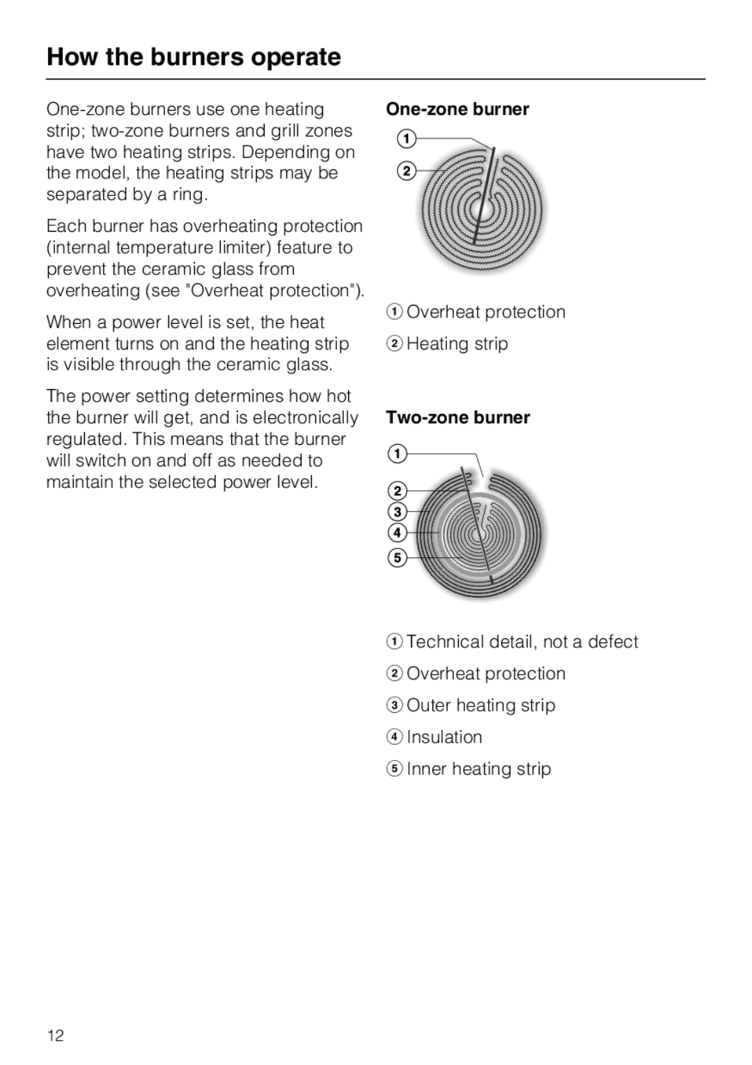 Miele KM 5621, KM 5627, KM 5624 installation instructions How the burners operate, One-zone burner, Two-zone burner 