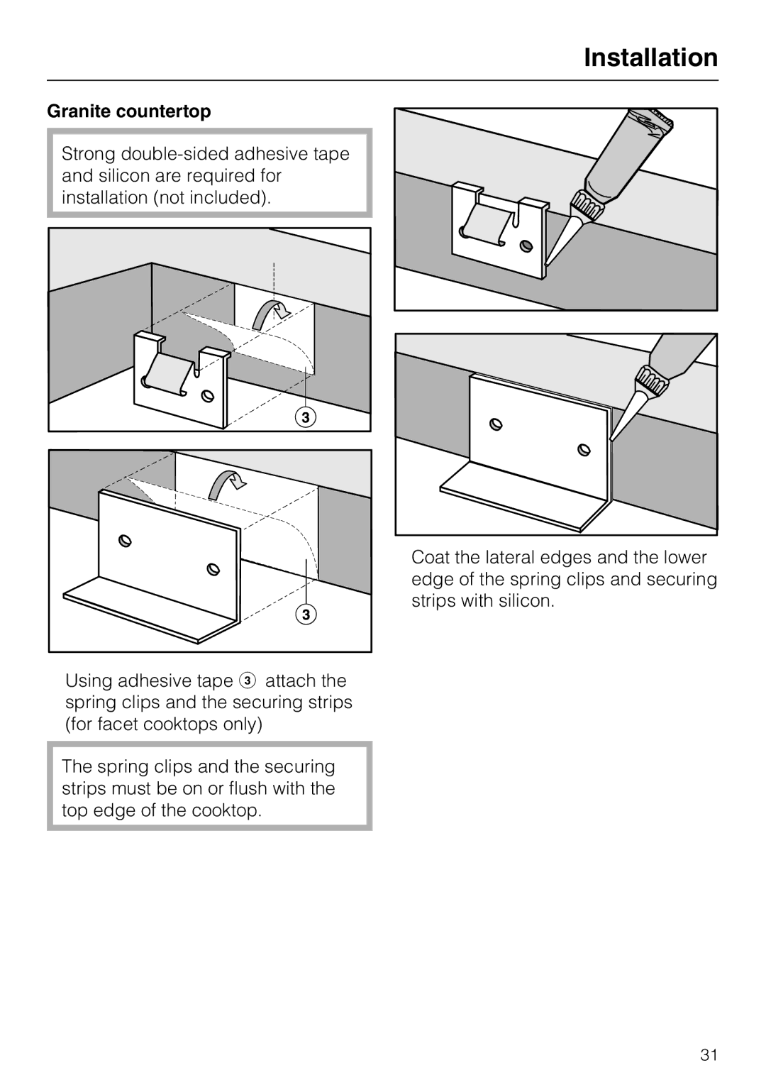 Miele KM 5627, KM 5621, KM 5624 installation instructions Granite countertop 