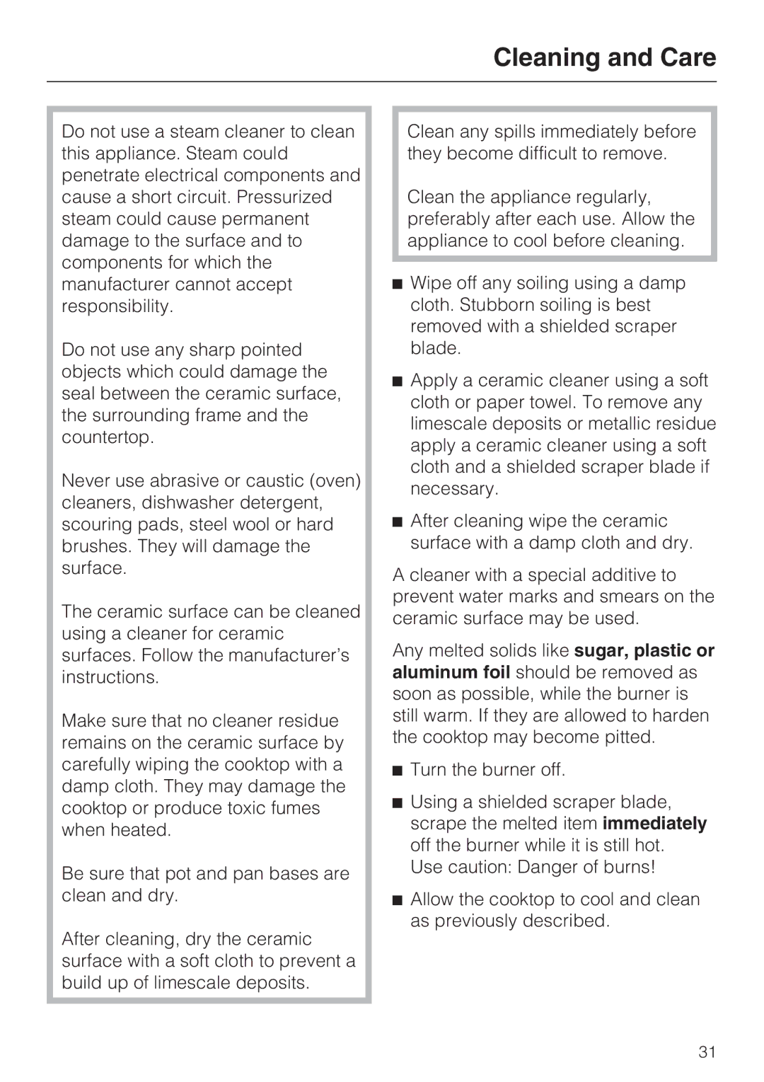 Miele KM 5753 installation instructions Cleaning and Care 