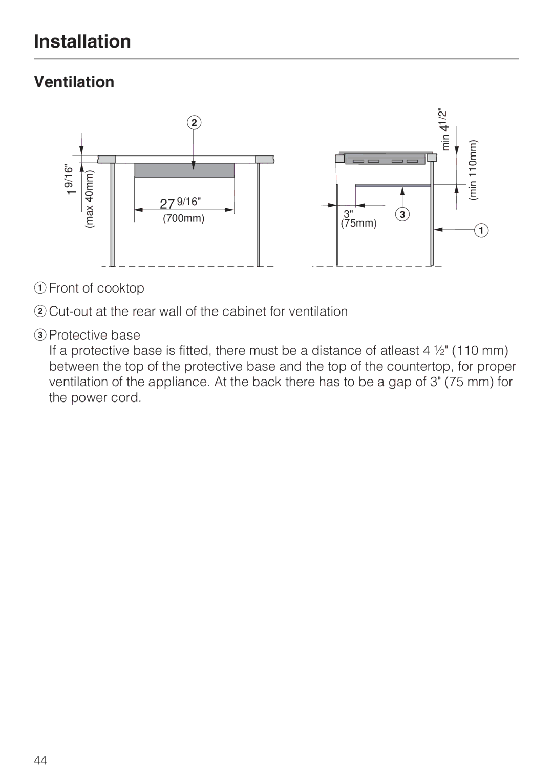 Miele KM 5753 installation instructions Ventilation 