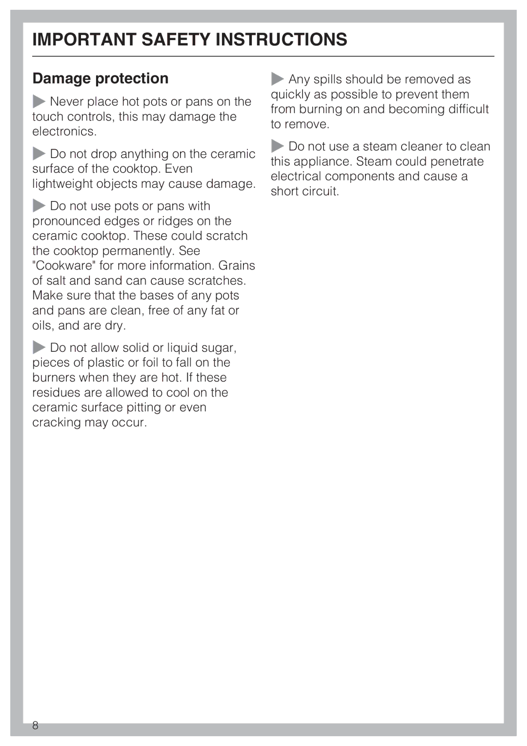 Miele KM 5753 installation instructions Damage protection 