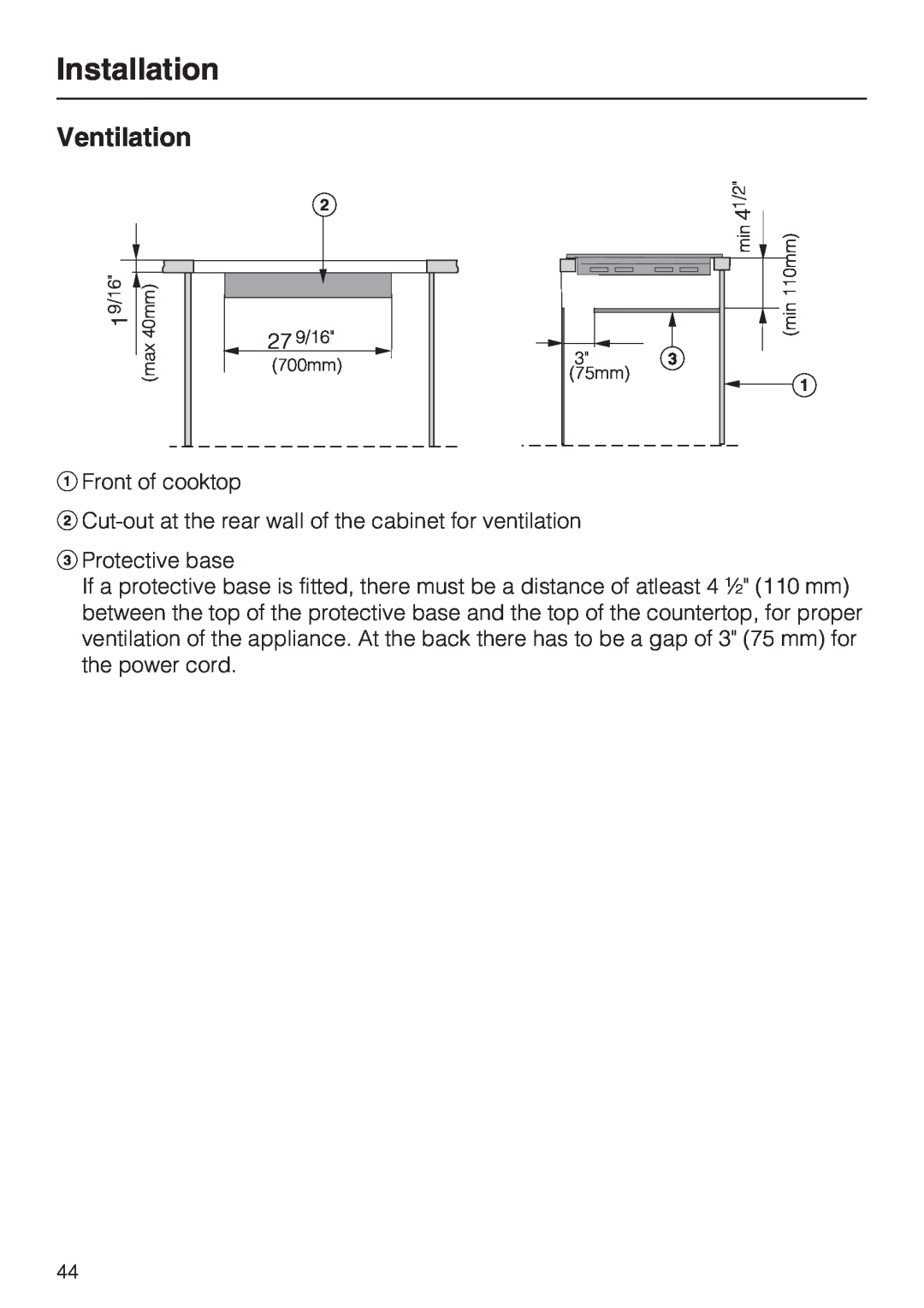 Miele KM 5753 installation instructions Ventilation, Installation 