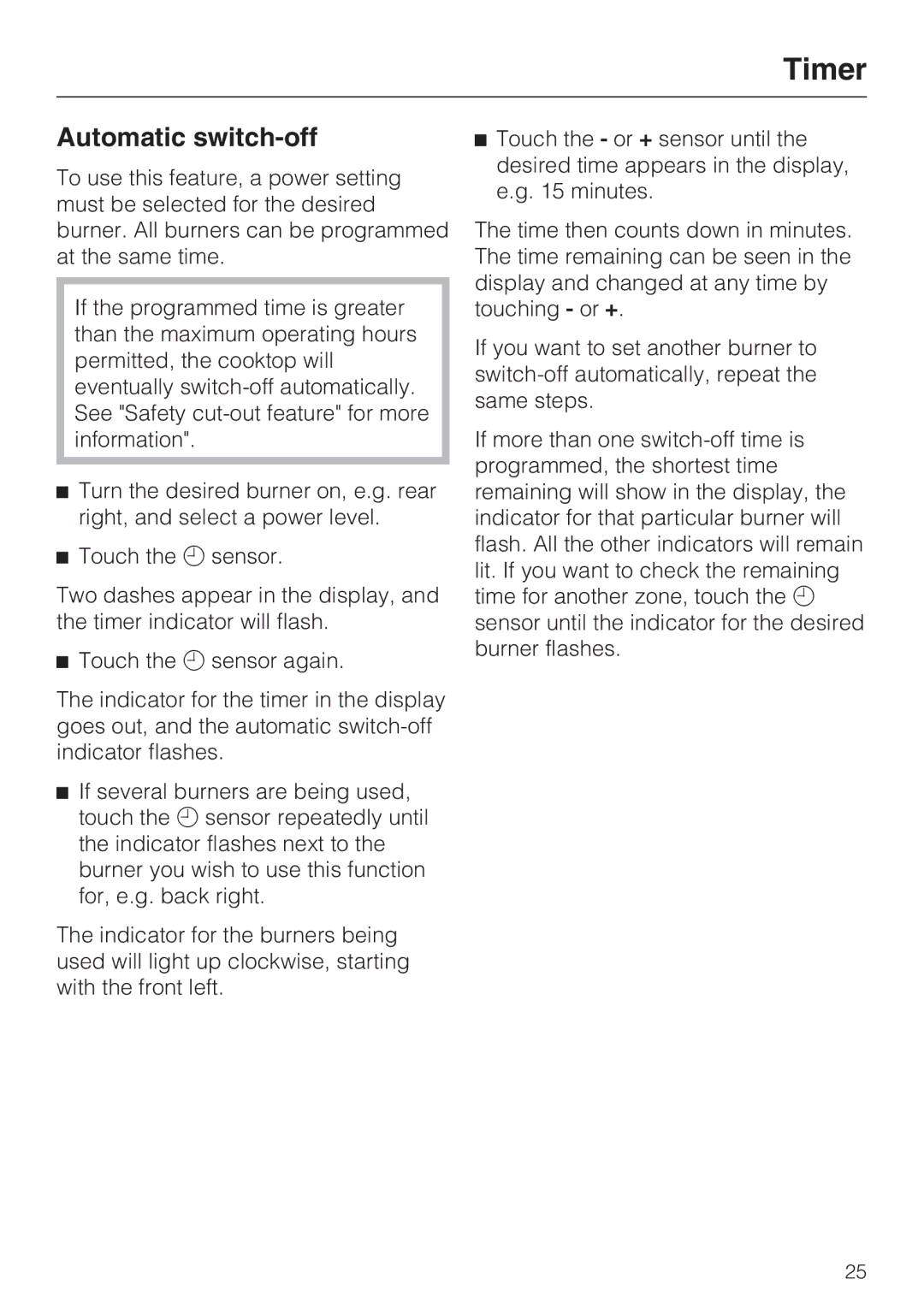 Miele KM 5753, KM 5758 installation instructions Automatic switch-off 