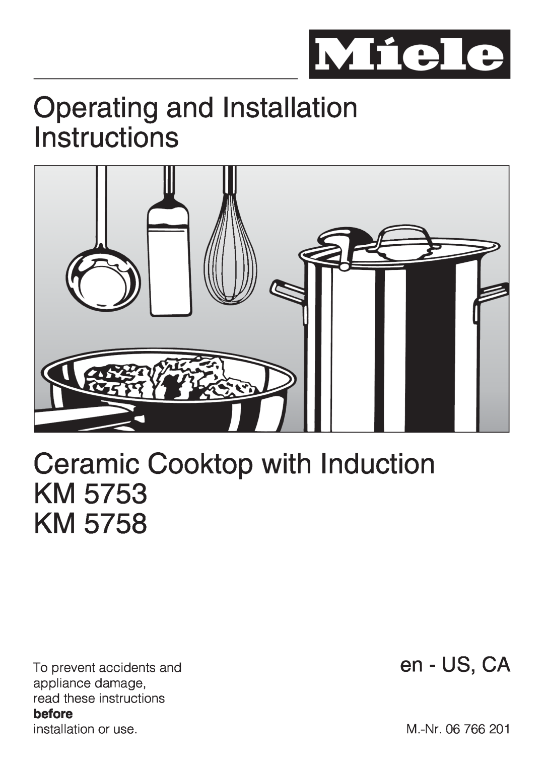 Miele KM 5753 installation instructions Operating and Installation Instructions, Ceramic Cooktop with Induction KM KM 