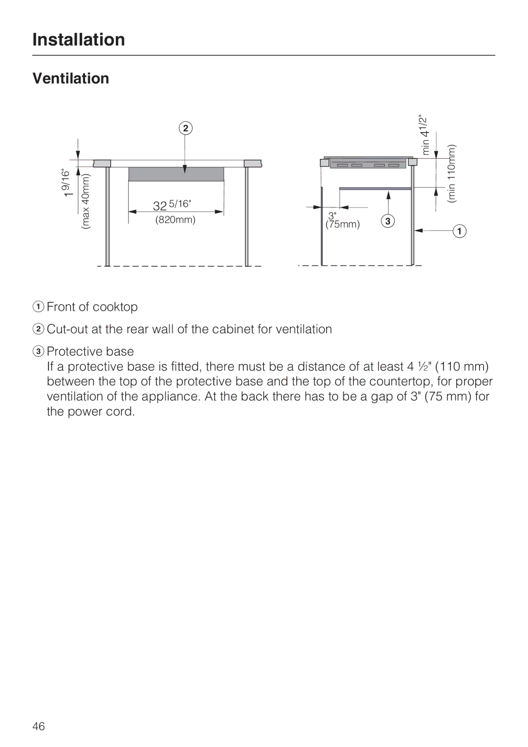 Miele KM 5773 installation instructions Ventilation 