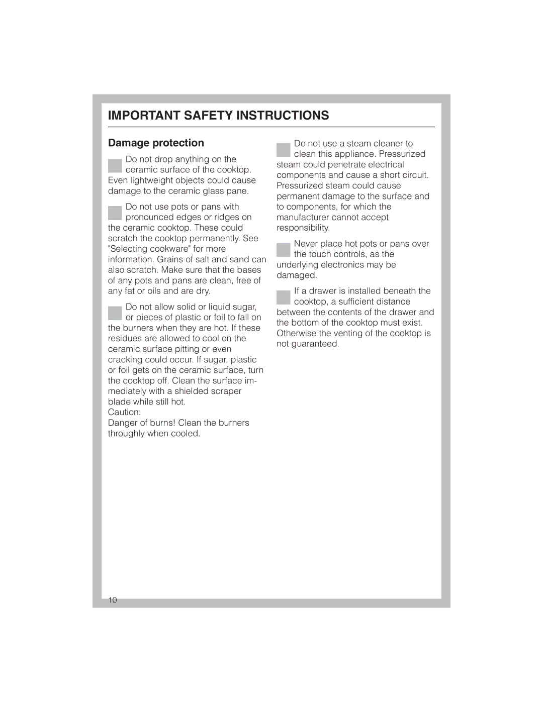 Miele KM 5773 installation instructions Damage protection 