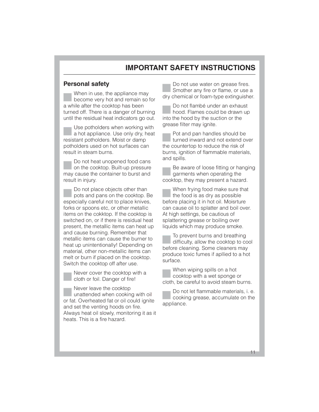 Miele KM 5773 installation instructions Personal safety 