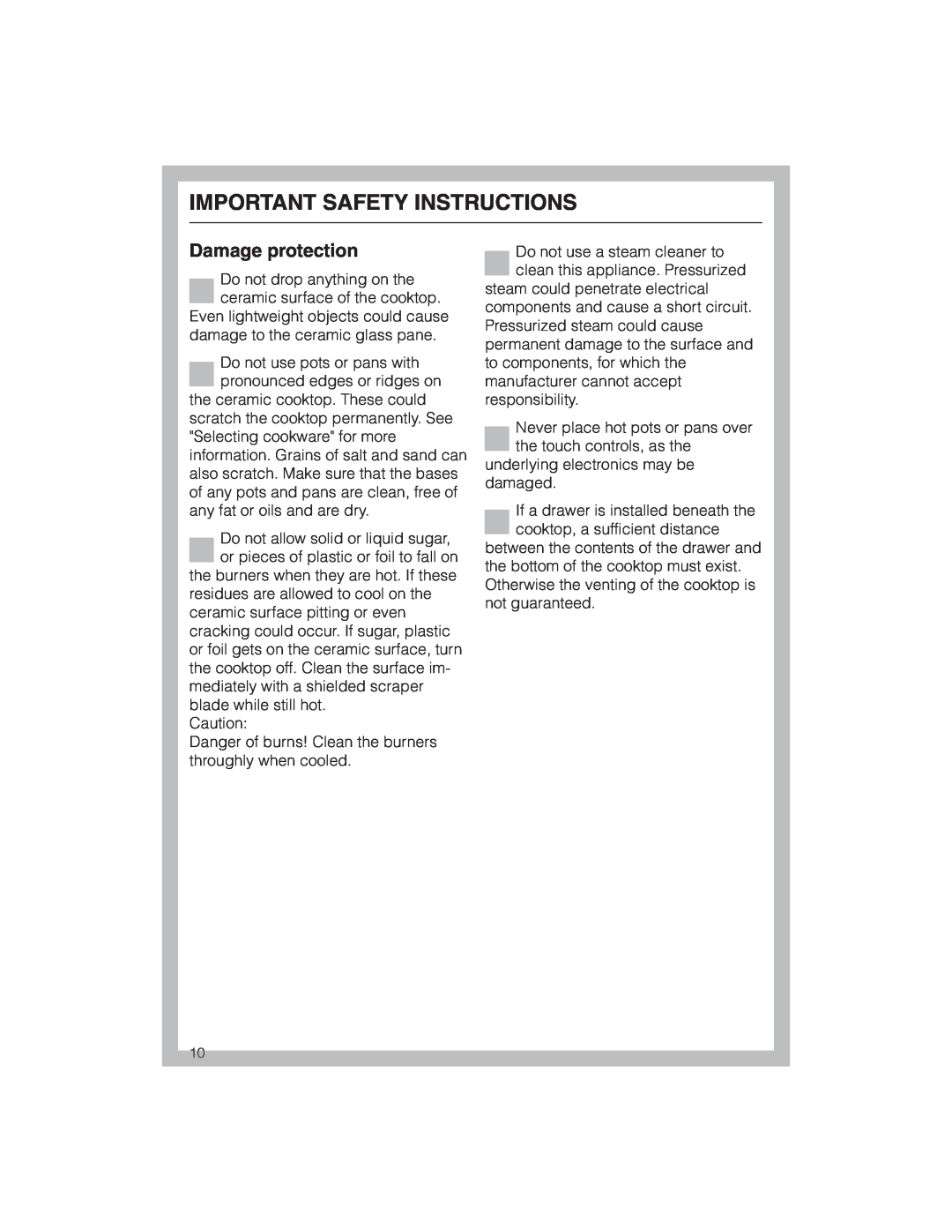 Miele KM 5773 installation instructions Damage protection, Important Safety Instructions 