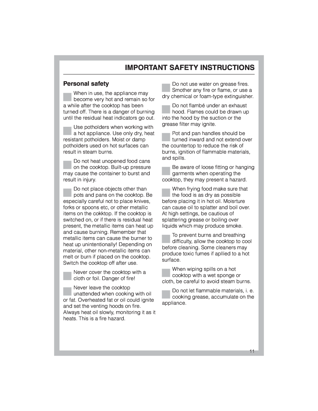 Miele KM 5773 installation instructions Personal safety, Important Safety Instructions 