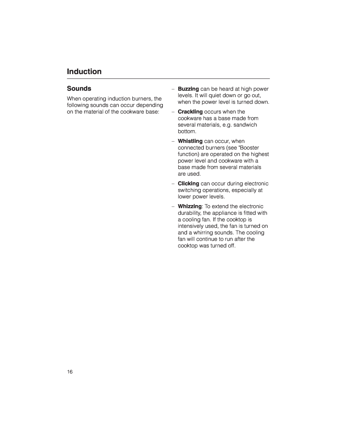 Miele KM 5773 installation instructions Sounds, Induction 