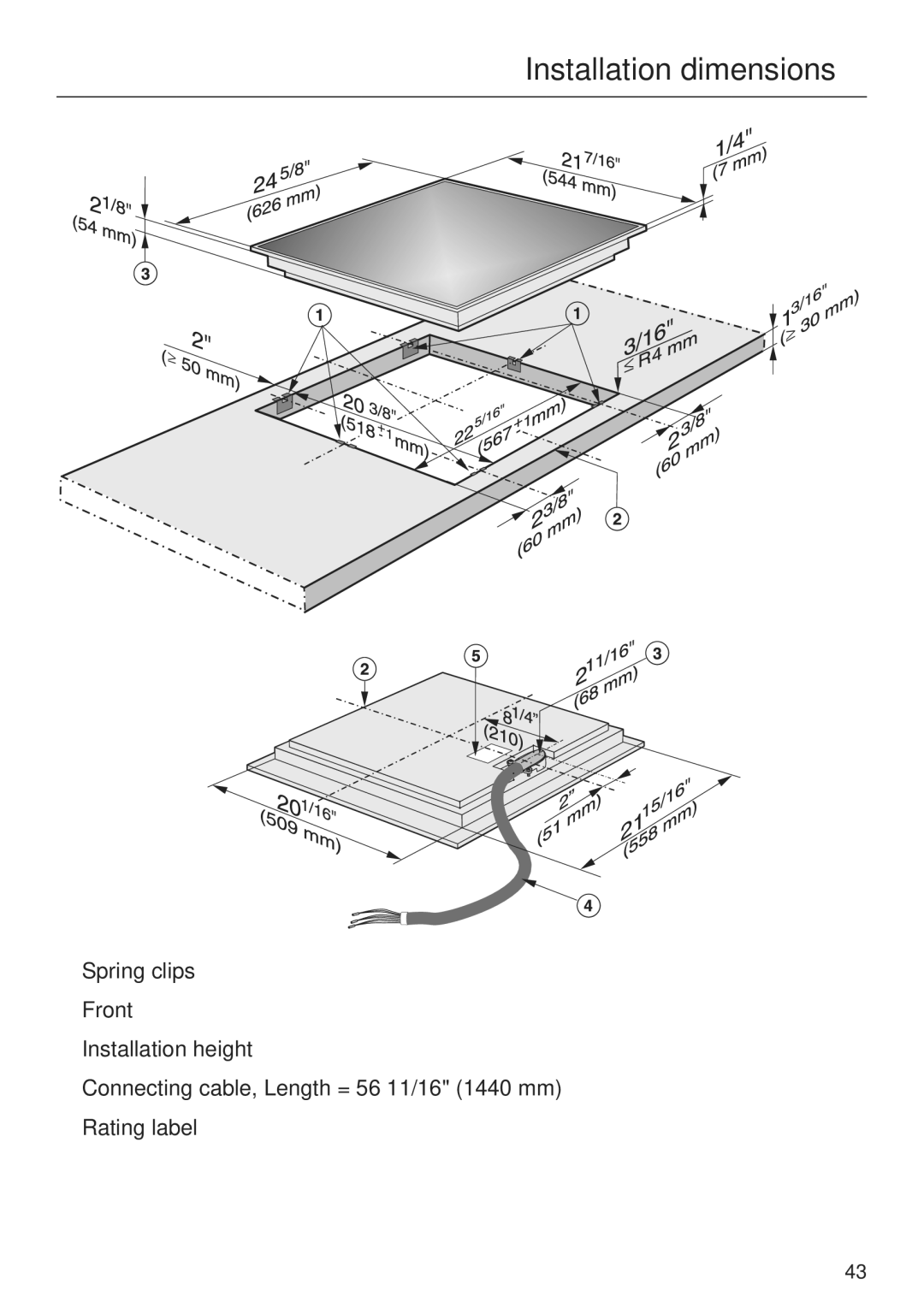 Miele KM 5820 installation instructions Installation dimensions 