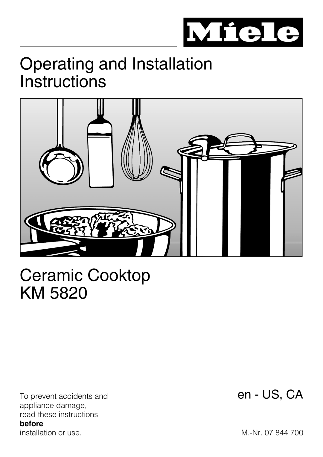 Miele KM 5820 installation instructions Operating and Installation Instructions, Ceramic Cooktop KM, en - US, CA 