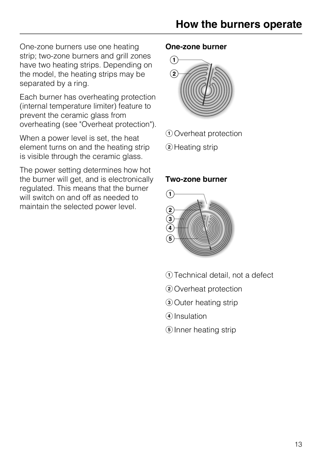Miele KM 5820 installation instructions How the burners operate, One-zoneburner, Two-zoneburner 