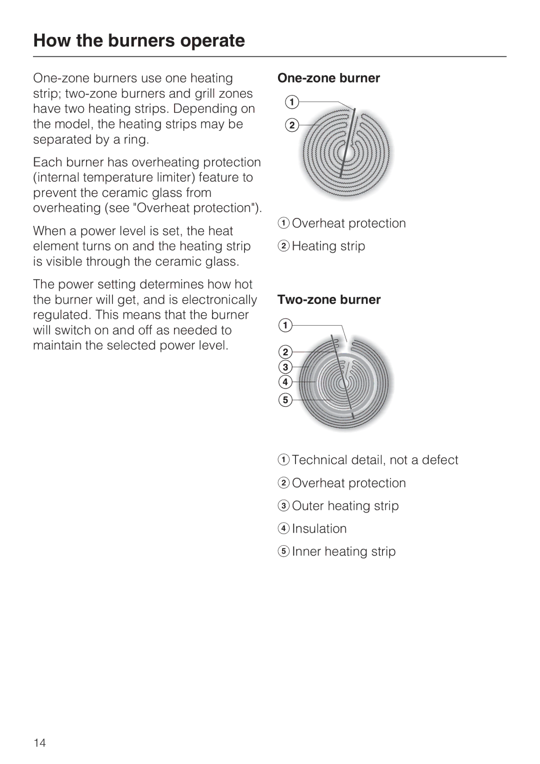 Miele KM 5840, KM 5860, KM 5880 installation instructions How the burners operate, One-zone burner, Two-zone burner 