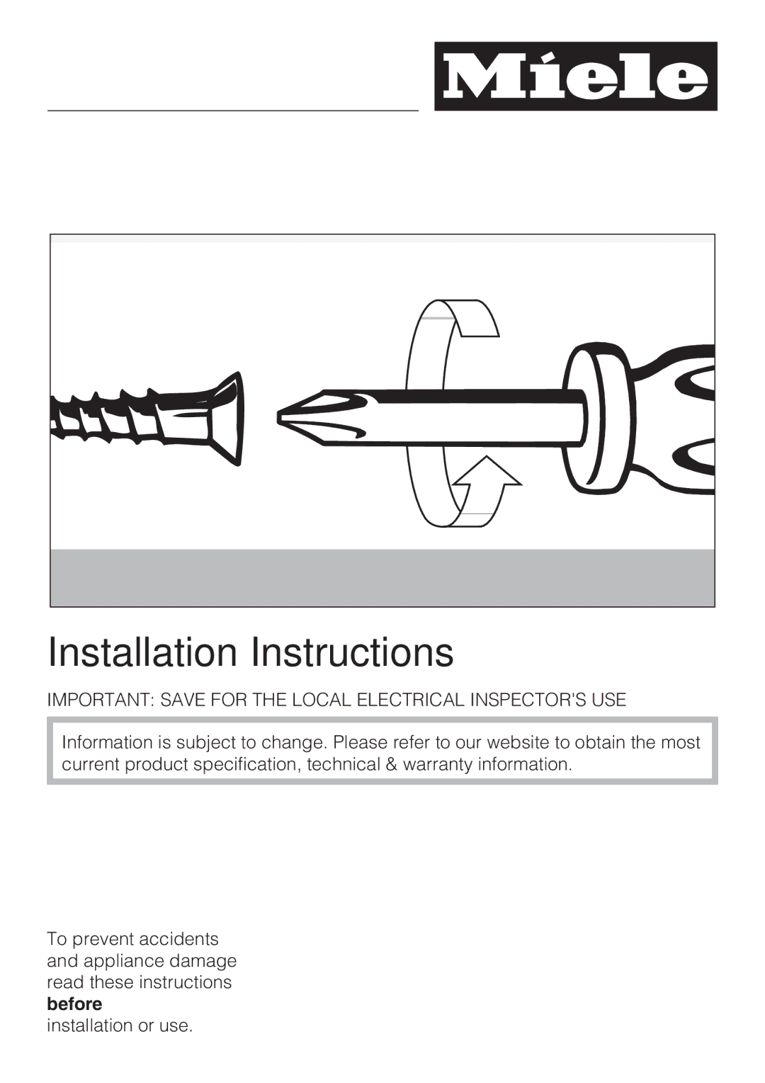 Miele KM 5860, KM 5880, KM 5840 installation instructions Installation Instructions 