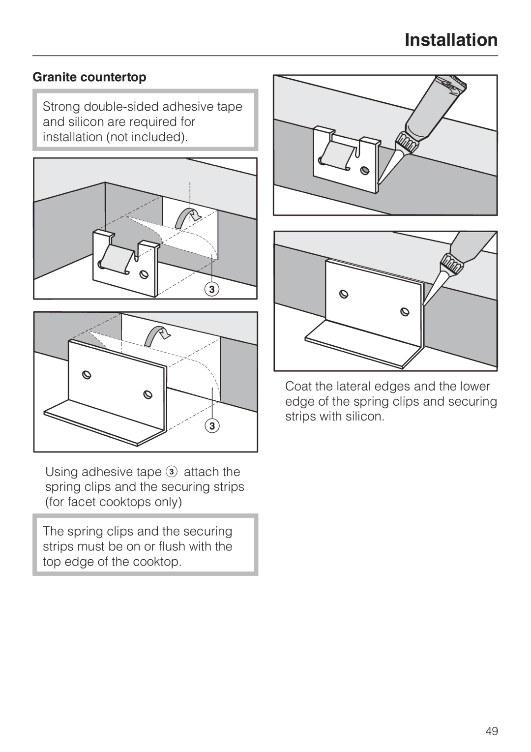 Miele KM 5880, KM 5860, KM 5840 installation instructions Granite countertop 