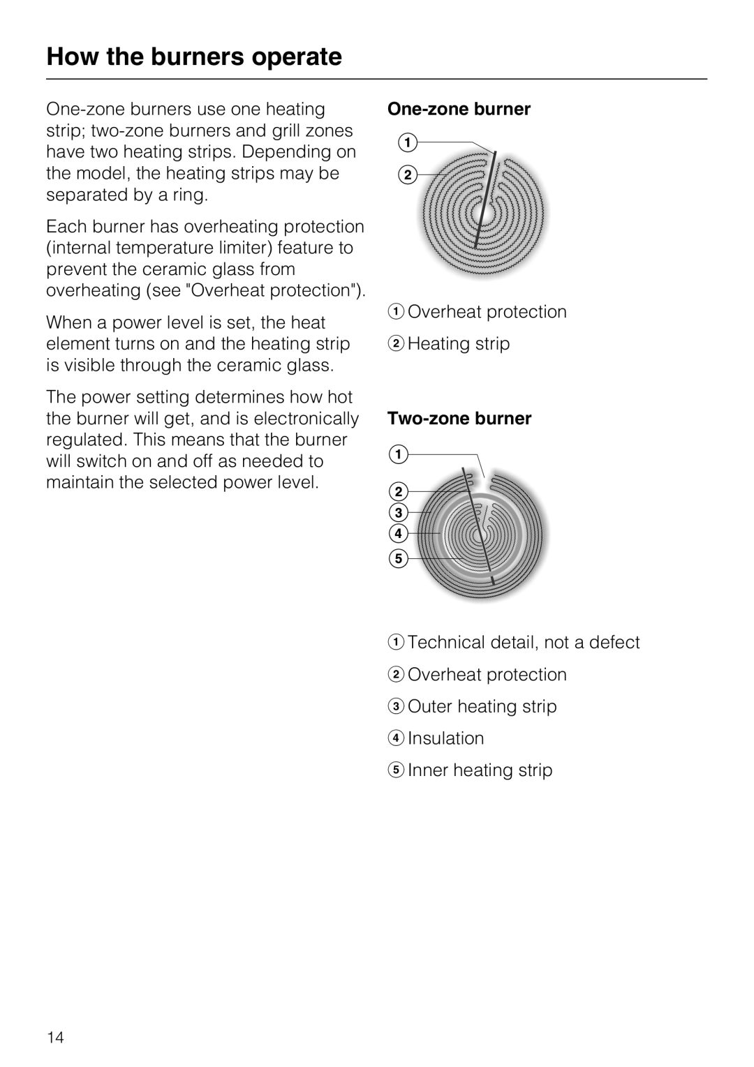 Miele KM 5840, KM 5860, KM 5880 installation instructions How the burners operate, One-zone burner, Two-zone burner 