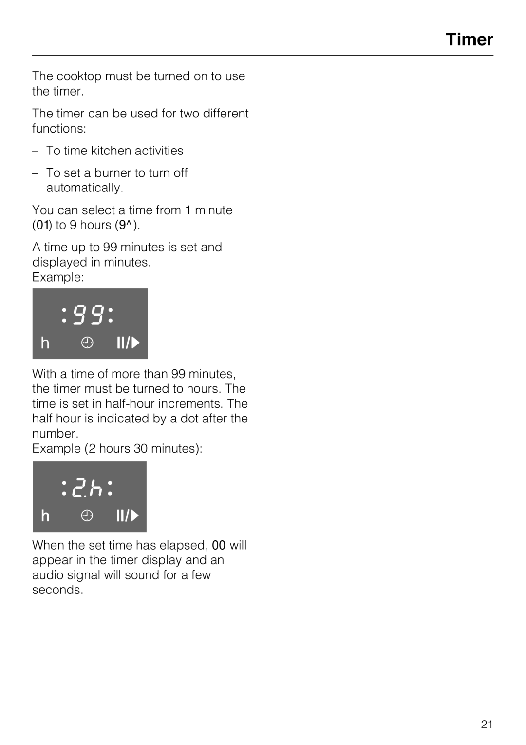 Miele KM 5860, KM 5880, KM 5840 installation instructions Timer 