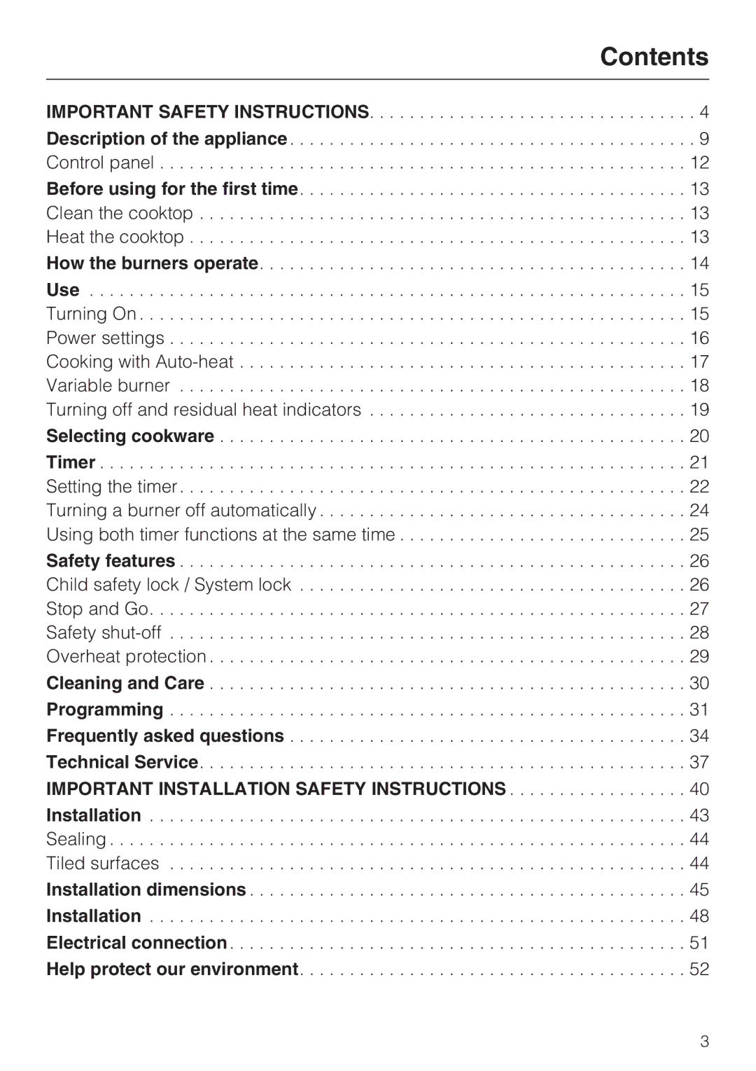 Miele KM 5860, KM 5880, KM 5840 installation instructions Contents 