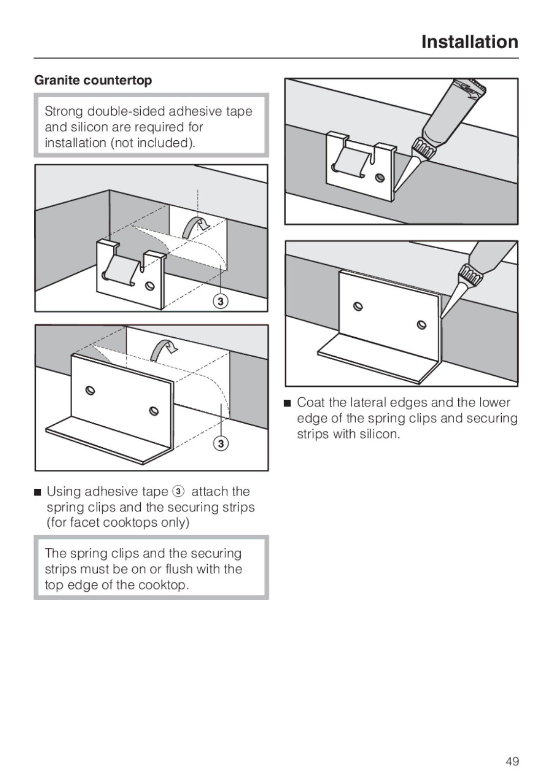 Miele KM 5880, KM 5860, KM 5840 installation instructions Granite countertop 