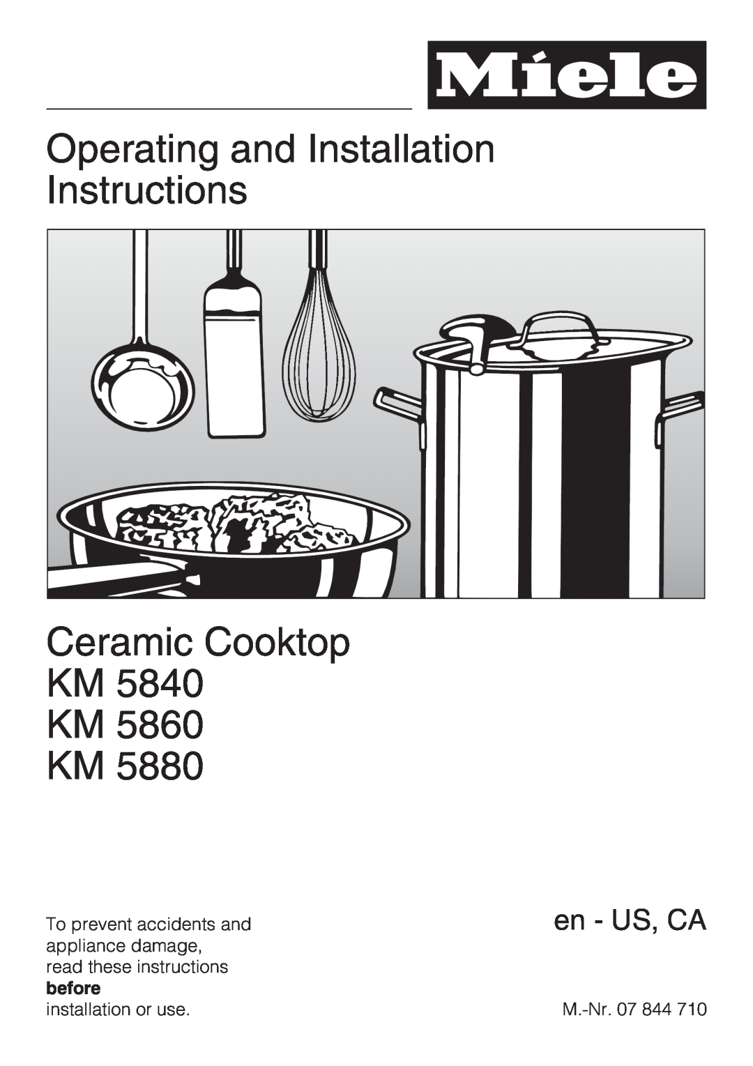 Miele KM 5880 installation instructions Operating and Installation Instructions, Ceramic Cooktop KM KM KM, en - US, CA 