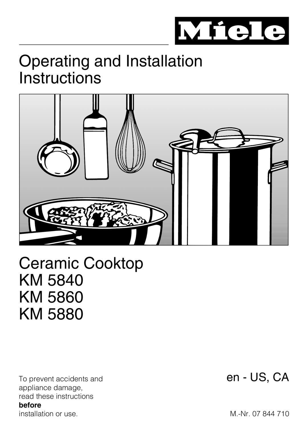 Miele KM 5880 installation instructions Operating and Installation Instructions, Ceramic Cooktop KM KM KM, en - US, CA 