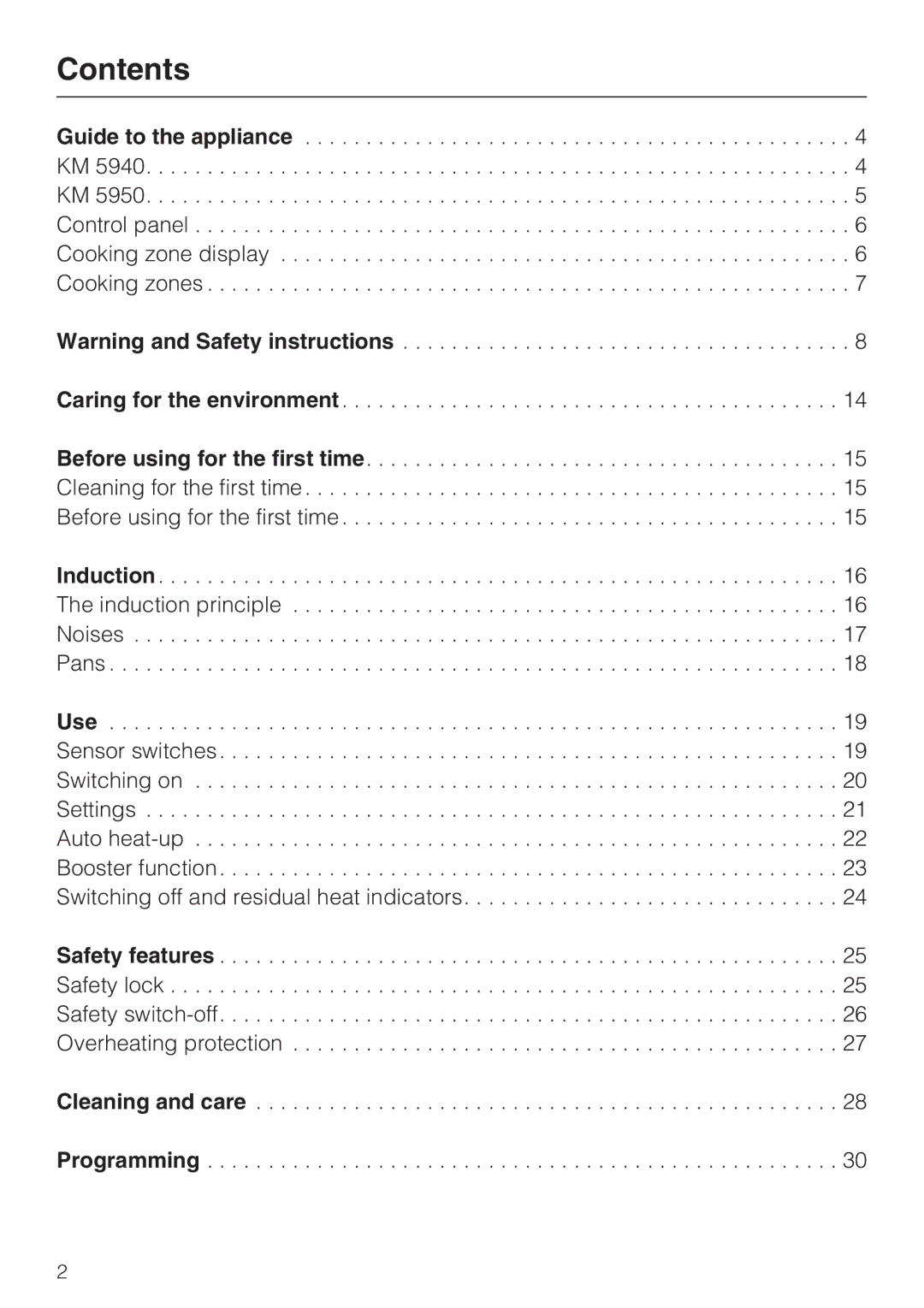 Miele KM 5940, KM 5950 installation instructions Contents 