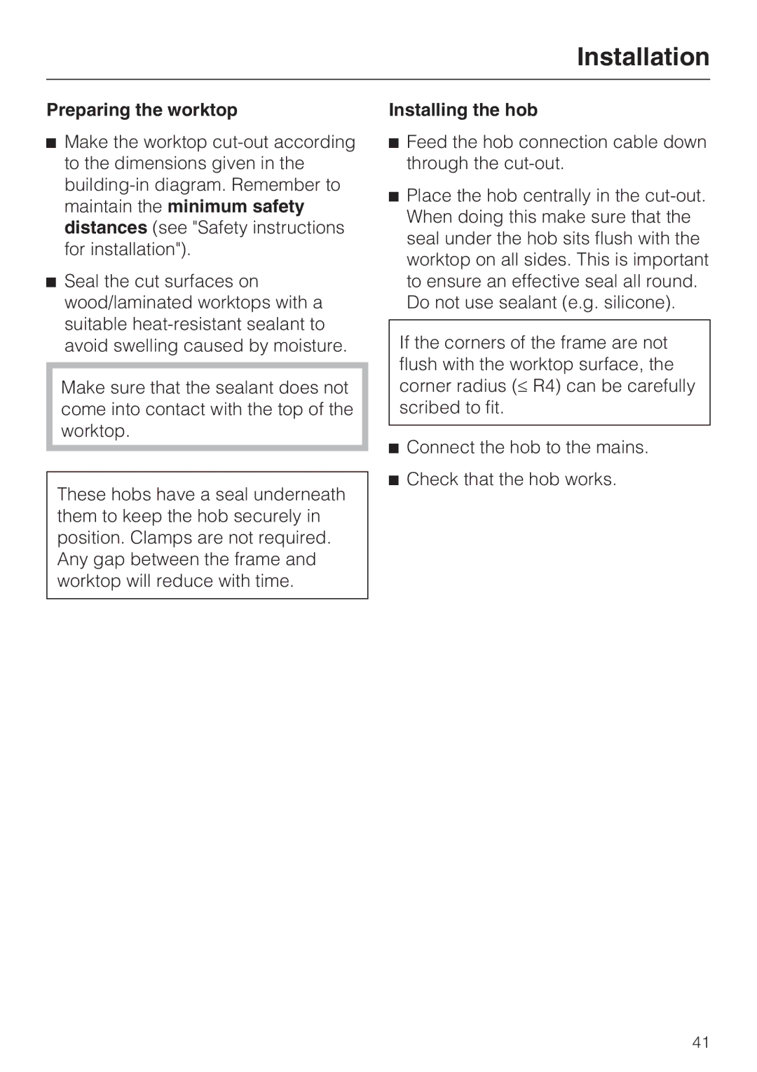 Miele KM 5950, KM 5940 installation instructions Installation, Preparing the worktop, Installing the hob 