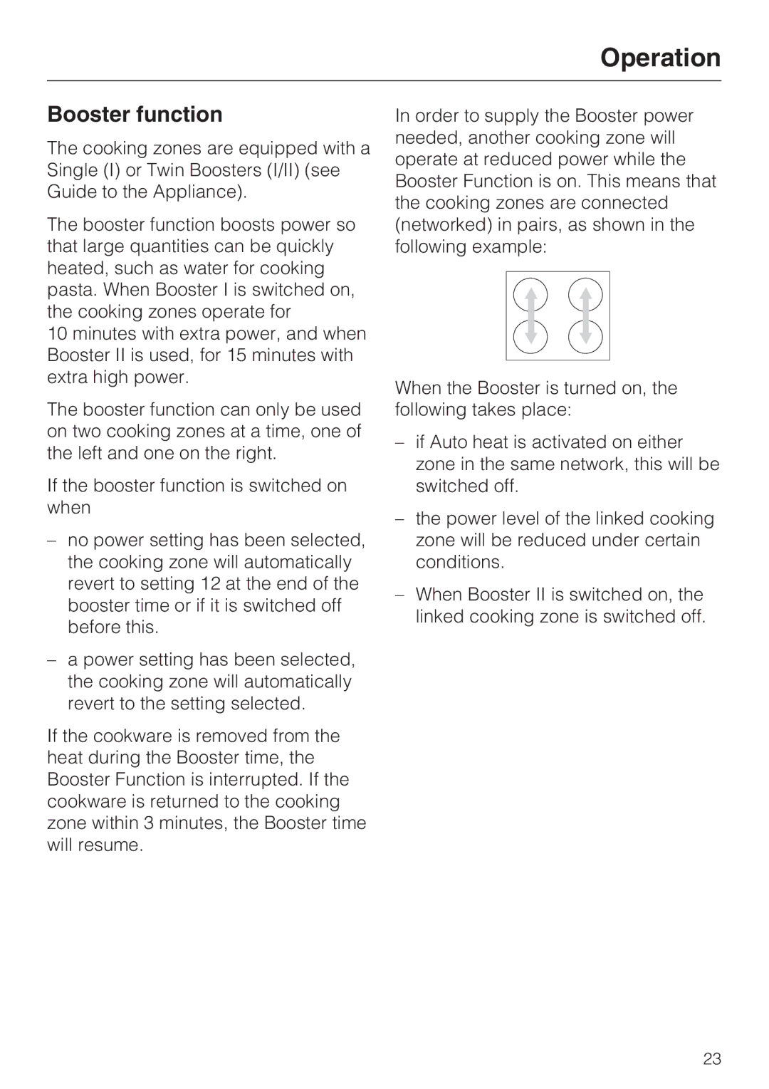 Miele KM 5987, KM 5993 installation instructions Booster function 