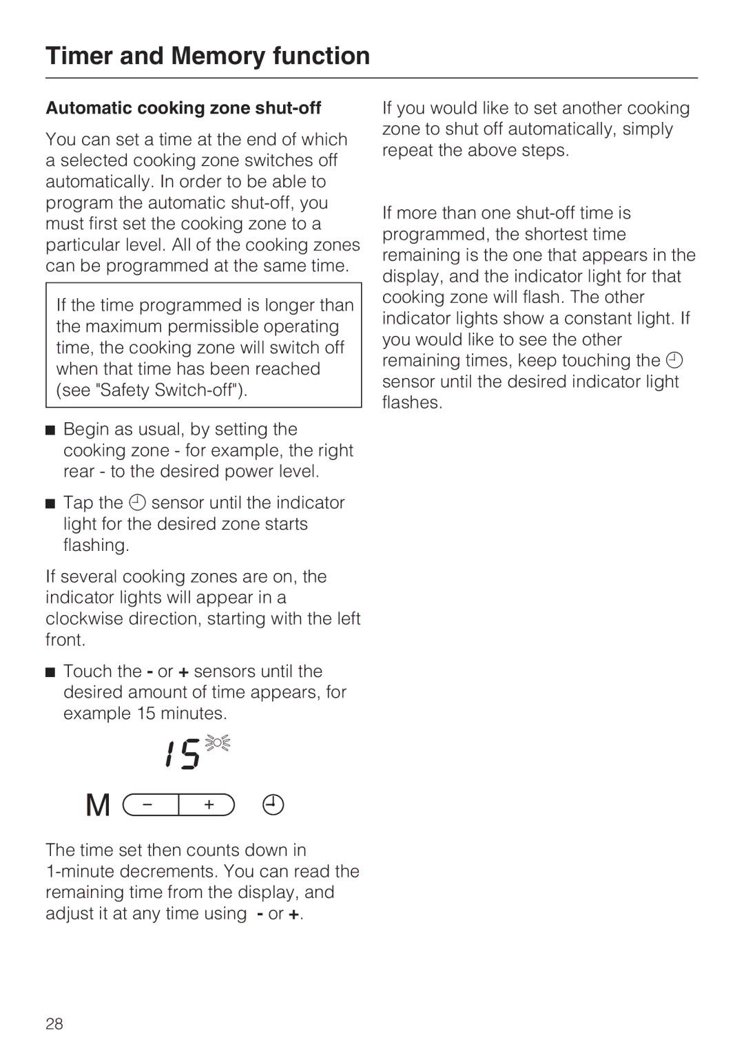 Miele KM 5993, KM 5987 installation instructions Automatic cooking zone shut-off 