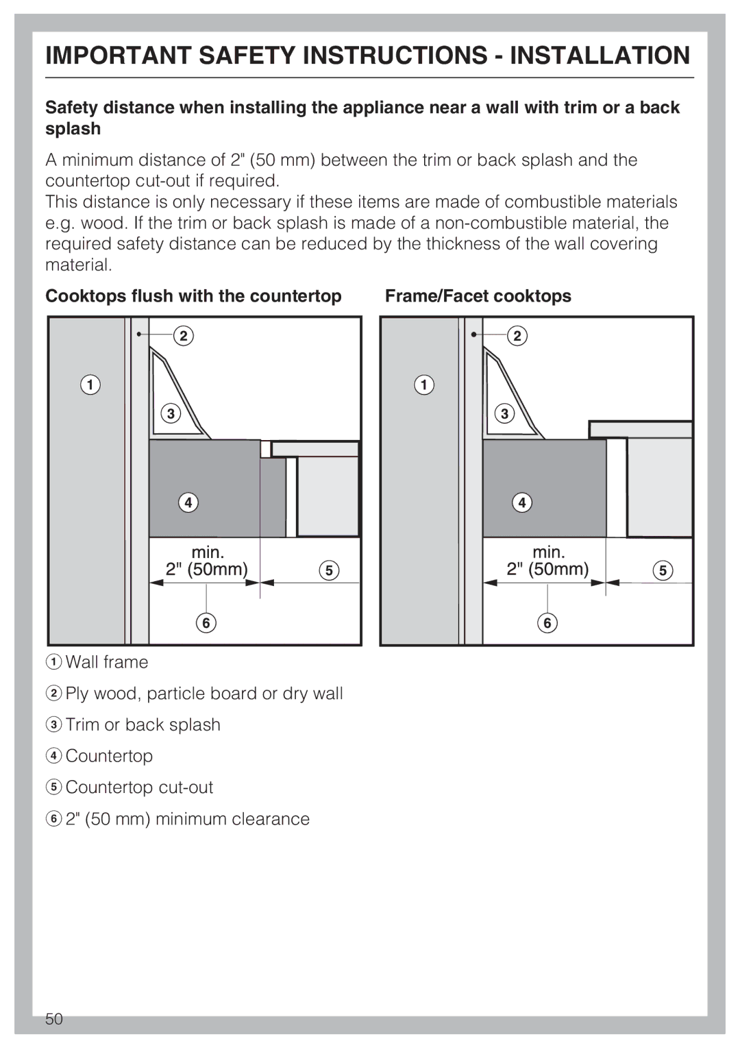 Miele KM 5993, KM 5987 installation instructions Cooktops flush with the countertop Frame/Facet cooktops 