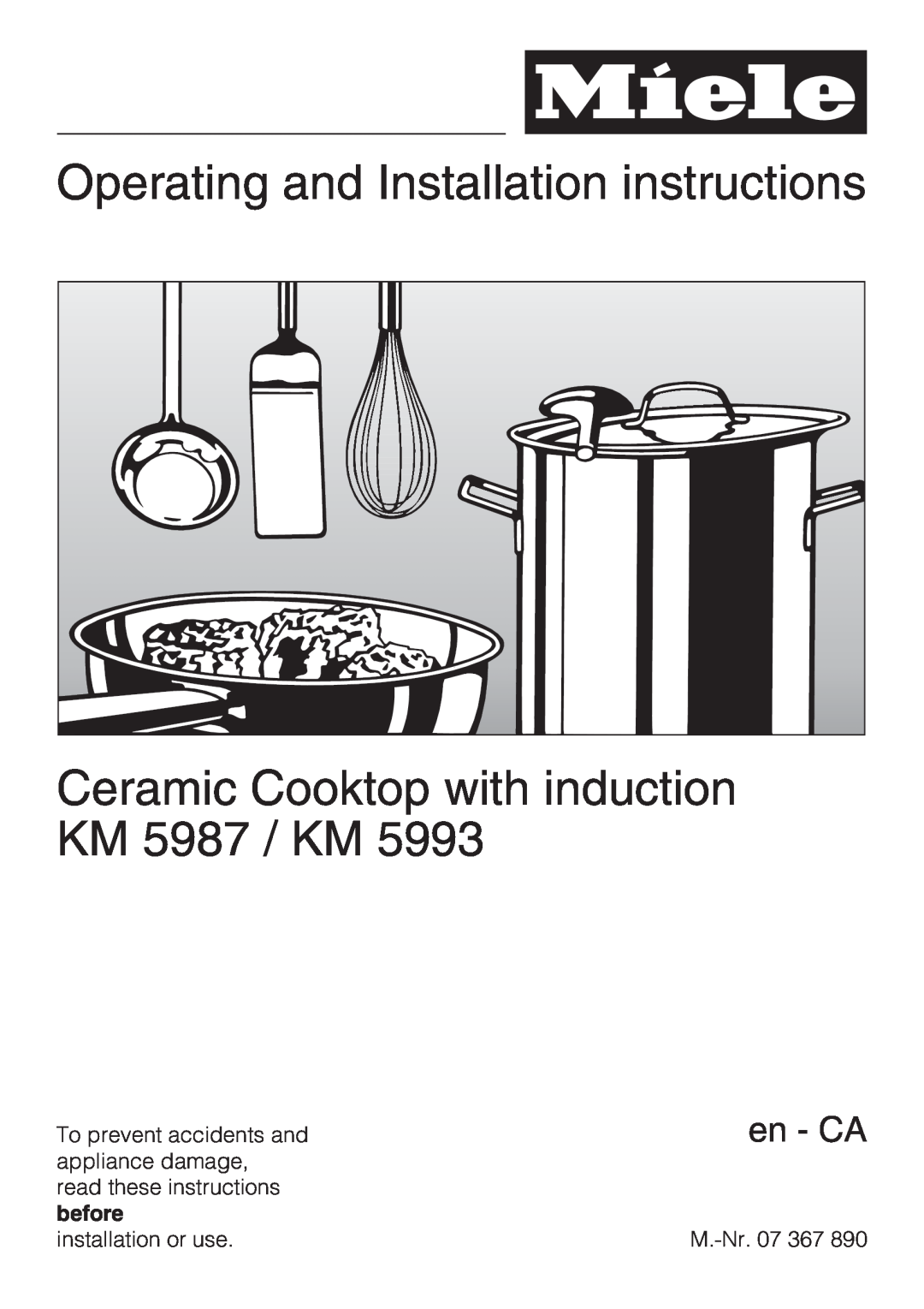 Miele KM 5987, KM 5993 installation instructions Operating and Installation instructions, en - CA 