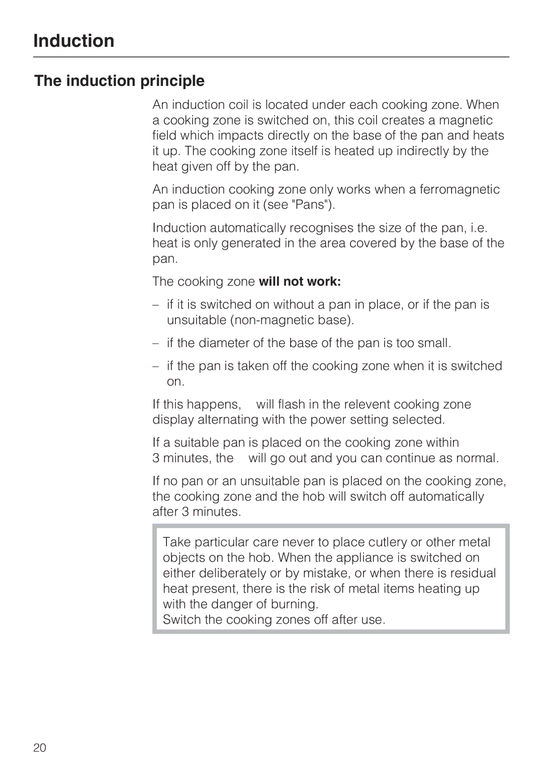 Miele KM 6340, KM 6342, KM 6314, KM 6317, KM 6318 installation instructions Induction principle 