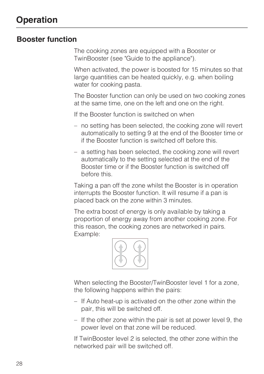 Miele KM 6317, KM 6340, KM 6342, KM 6314, KM 6318 installation instructions Booster function 