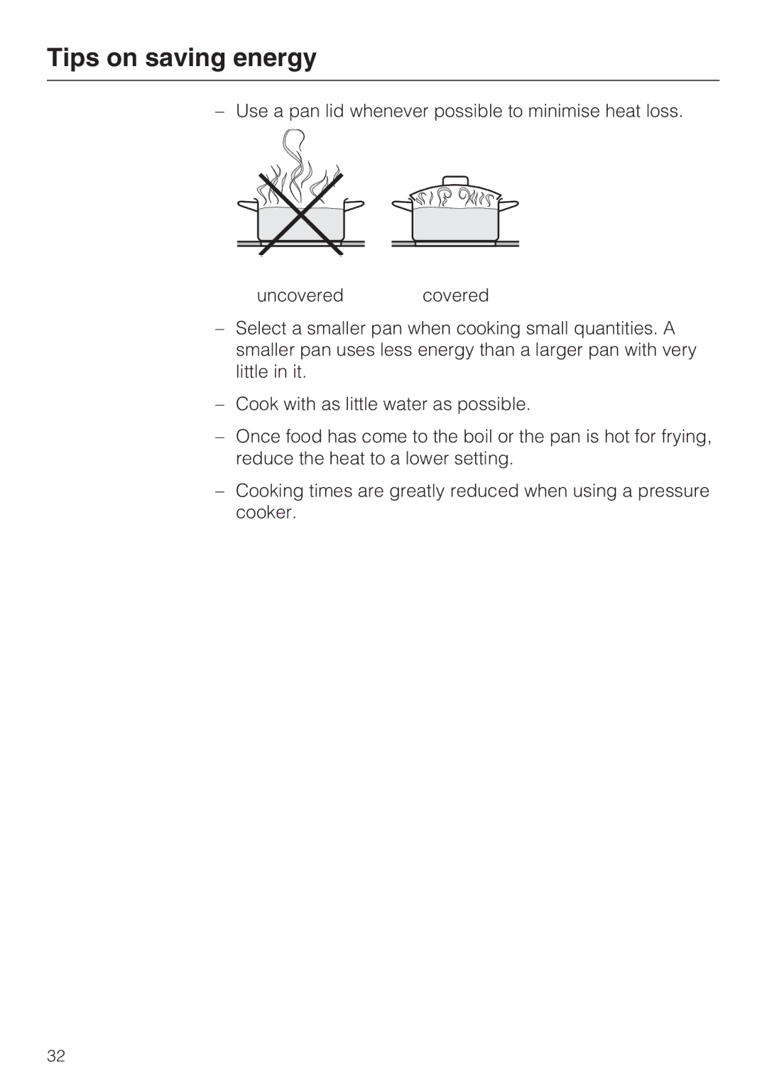 Miele KM 6314, KM 6340, KM 6342, KM 6317, KM 6318 installation instructions Tips on saving energy 