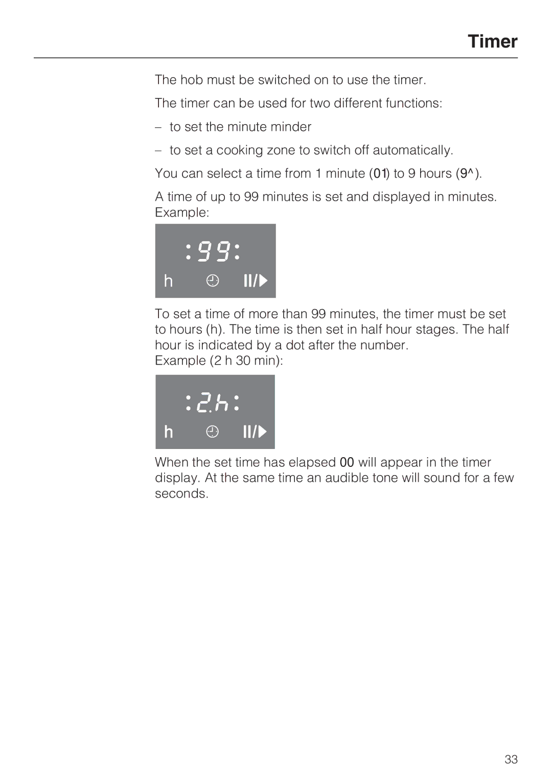 Miele KM 6317, KM 6340, KM 6342, KM 6314, KM 6318 installation instructions Timer 