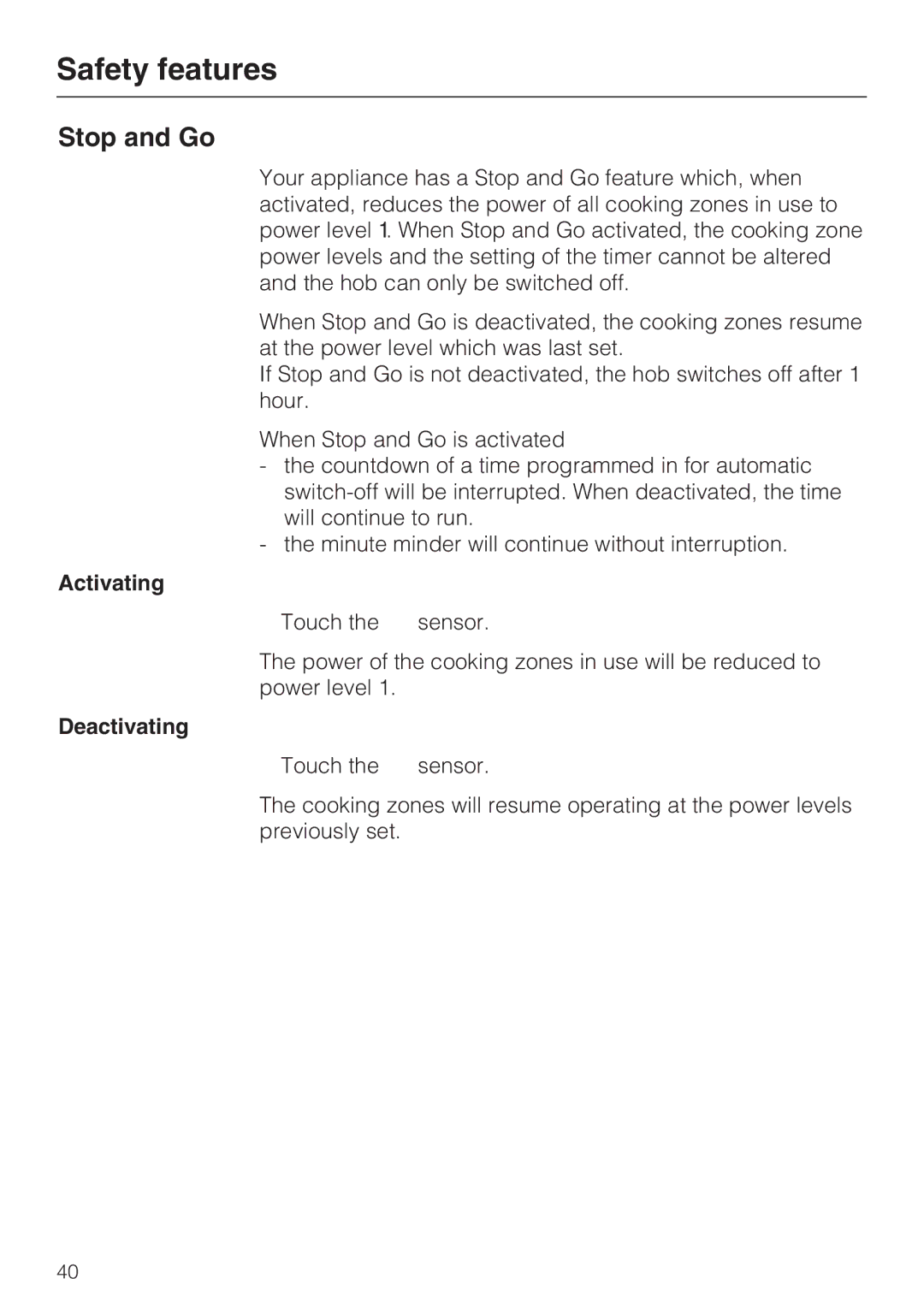 Miele KM 6340, KM 6342, KM 6314, KM 6317, KM 6318 installation instructions Stop and Go 