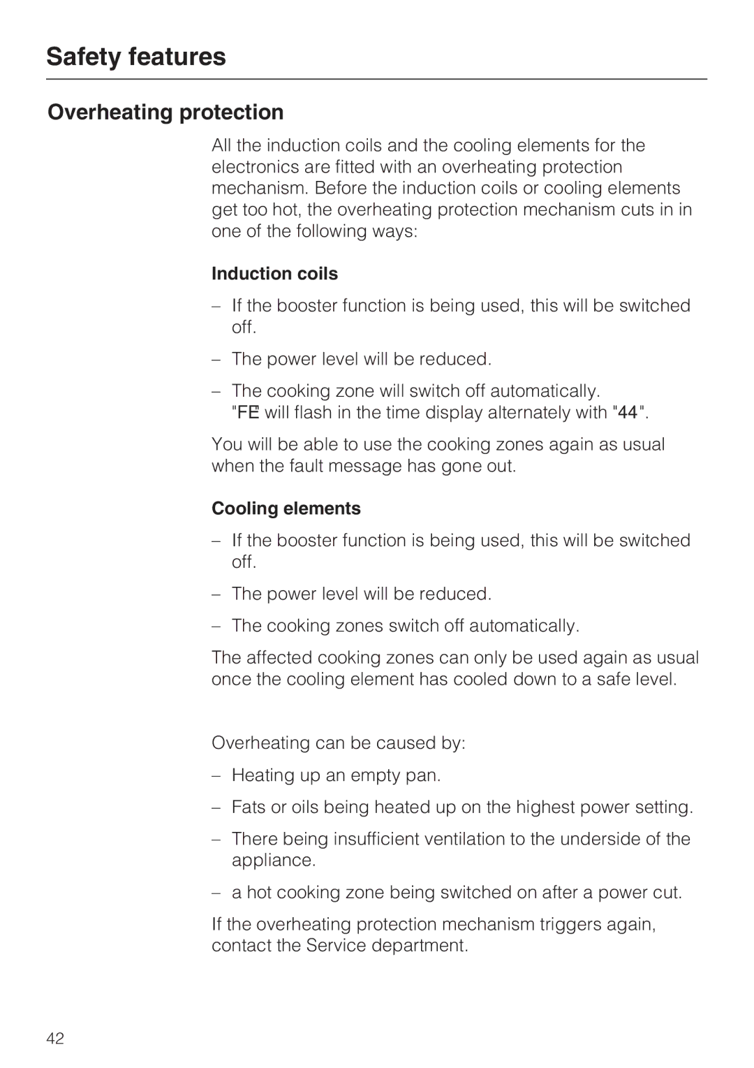 Miele KM 6314, KM 6340, KM 6342, KM 6317, KM 6318 Overheating protection, Induction coils, Cooling elements 