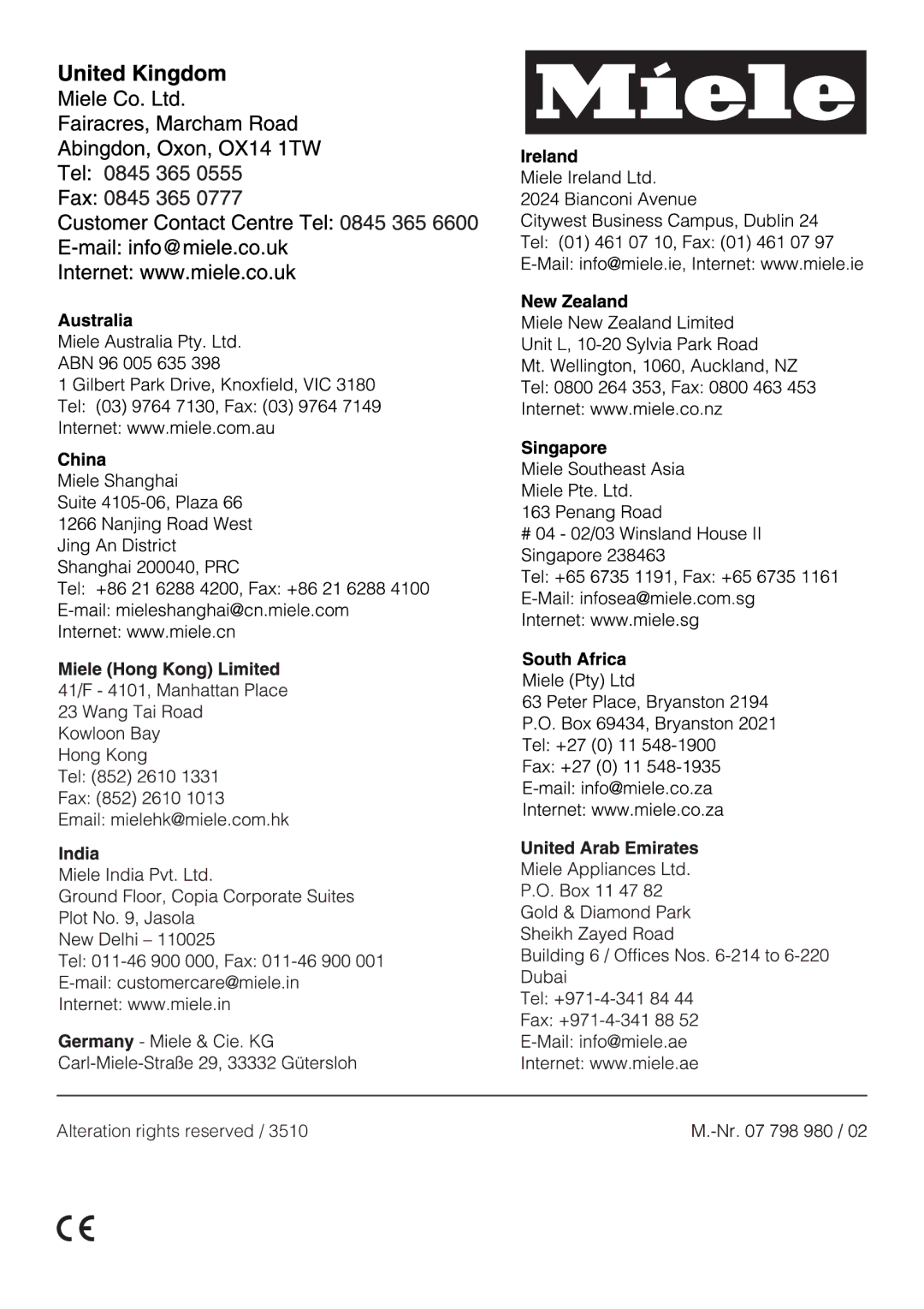 Miele KM 6342, KM 6340, KM 6314, KM 6317, KM 6318 installation instructions Alteration rights reserved 