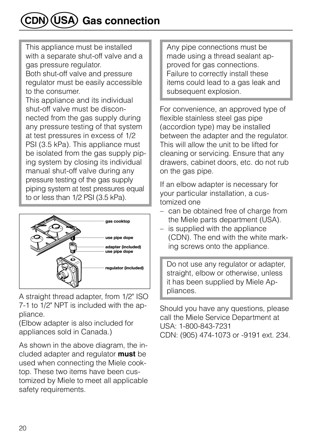 Miele KM 81-2 operating instructions ÖGas connection 