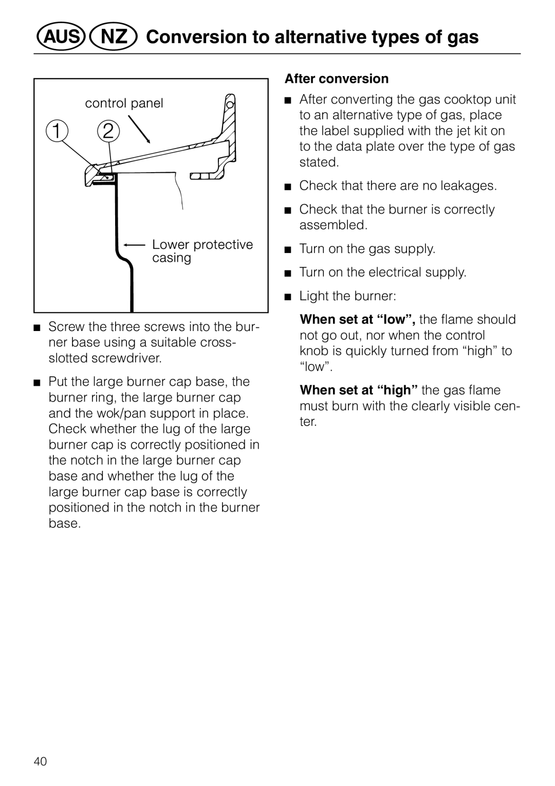 Miele KM 81-2 operating instructions After conversion 