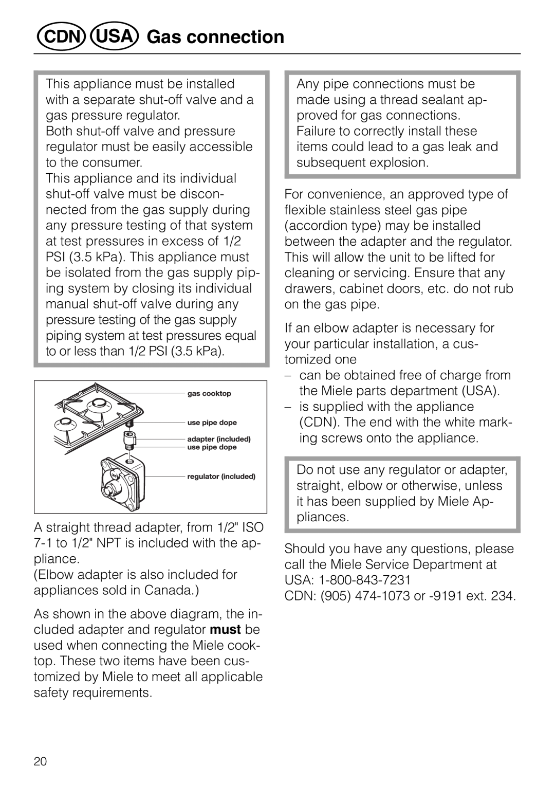 Miele KM 81-2 operating instructions öGas connection 