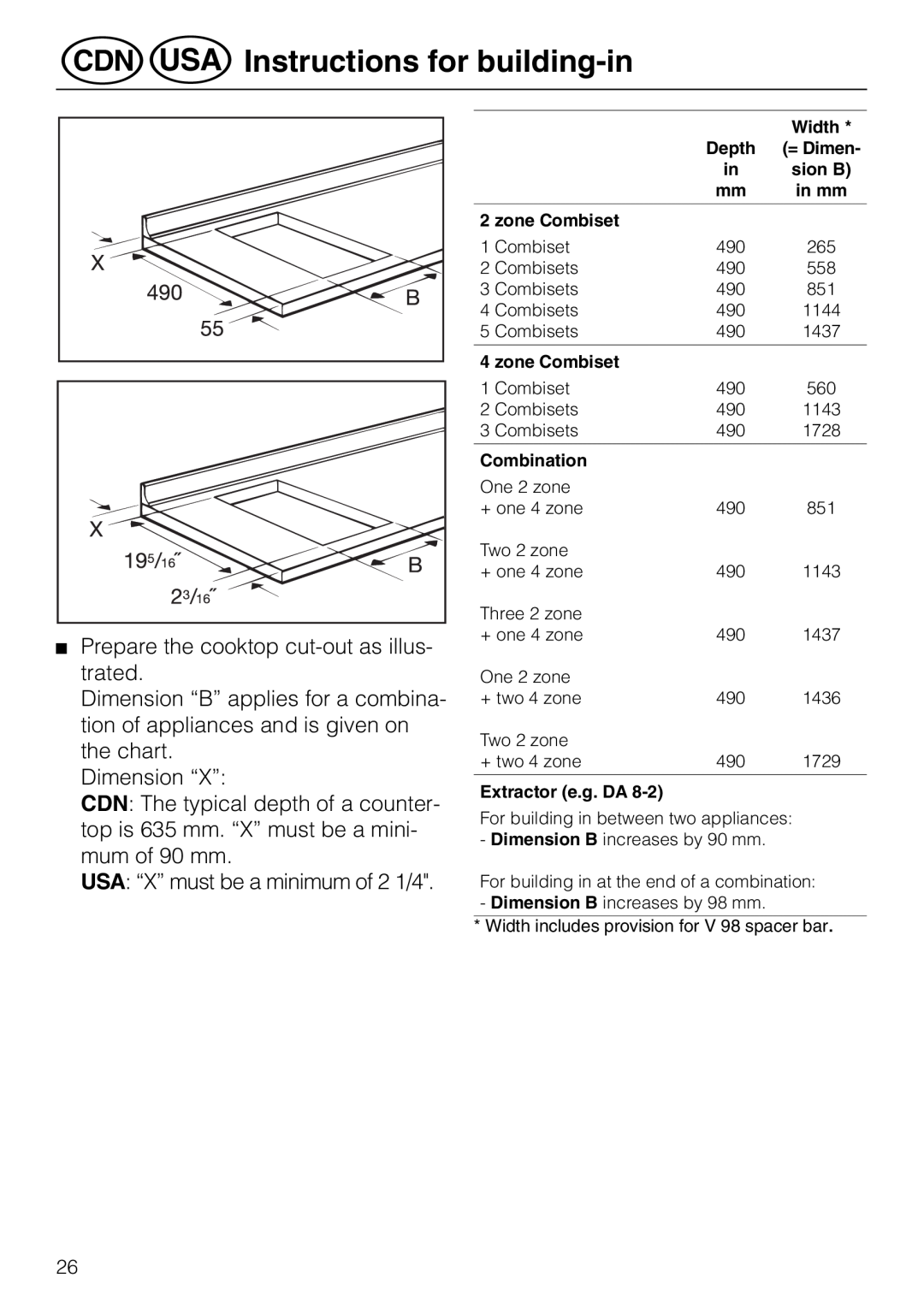 Miele KM 81-2 operating instructions öInstructions for building-in, Prepare the cooktop cut-outas illus- trated 