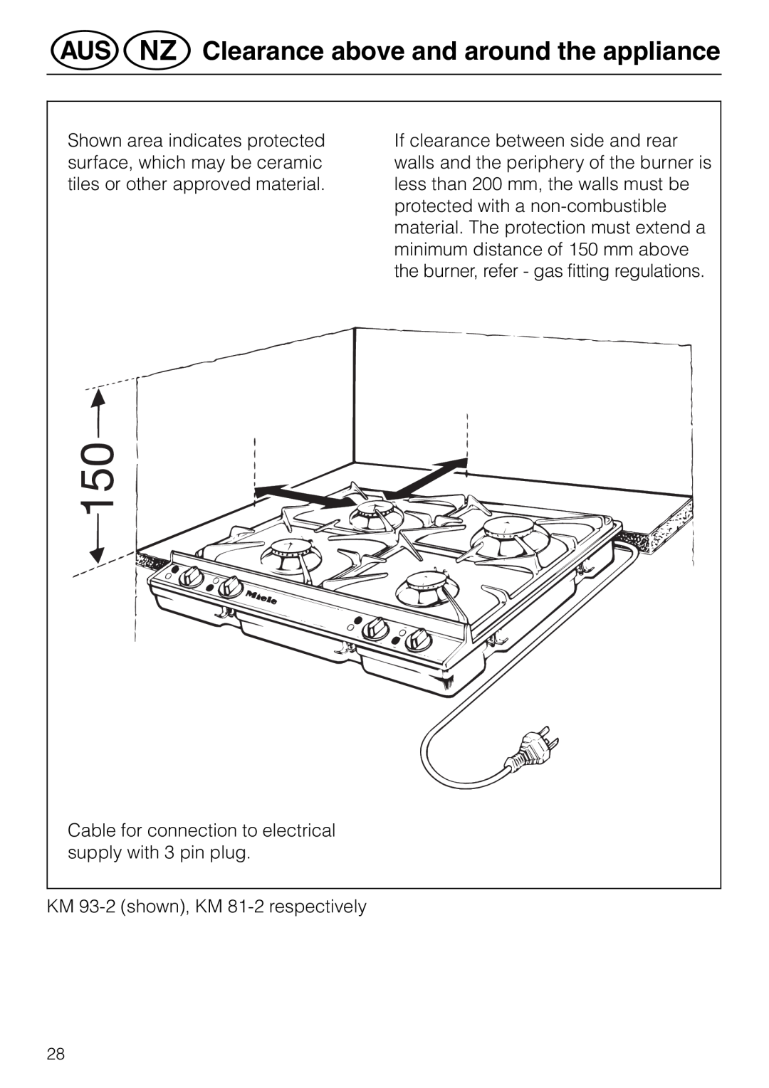 Miele KM 81-2 operating instructions @äClearance above and around the appliance 